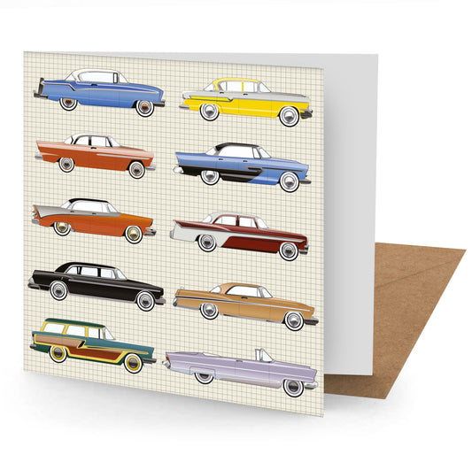 Classic American Cars Greetings Card 150x150mm blank (MINIMUM ORDER QUANITY x 6 UNITS )