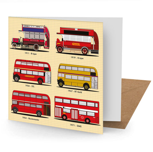 London Buses Greetings Card 150x150mm blank (MINIMUM ORDER QUANITY x 6 UNITS )