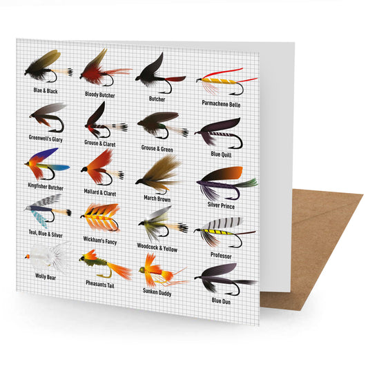 Vintage Fly Fishing Greetings Card 150x150mm blank (MINIMUM ORDER QUANITY x 6 UNITS )