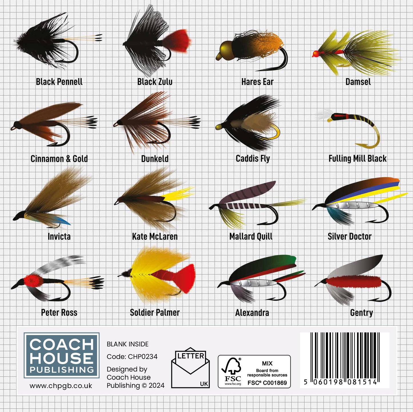 Vintage Fly Fishing Greetings Card 150x150mm blank (MINIMUM ORDER QUANITY x 6 UNITS )