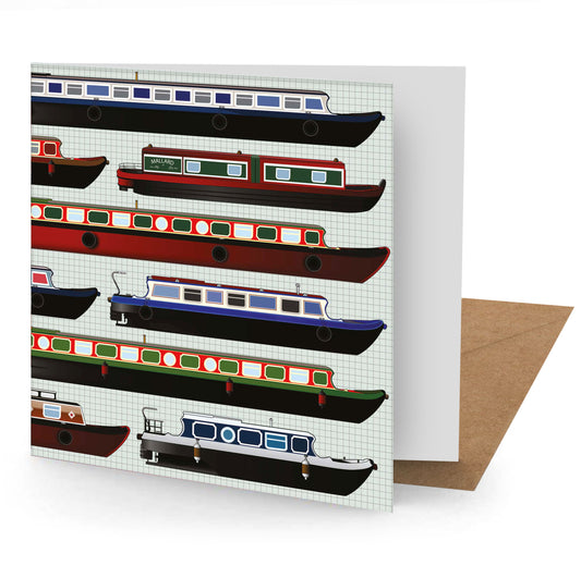 Canal Boats Greetings Card 150x150mm blank (MINIMUM ORDER QUANITY x 6 UNITS)
