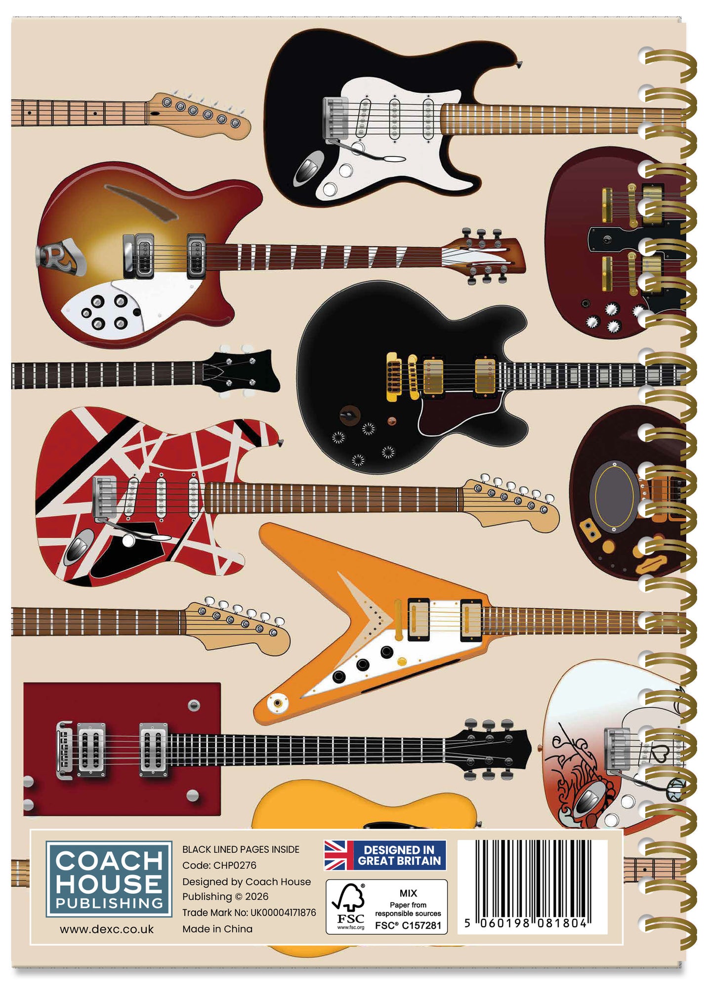 Guitars Spiral Bound Notebook (A5 Lined Pages) (MINIMUM ORDER QUANTITY x 4 UNITS )