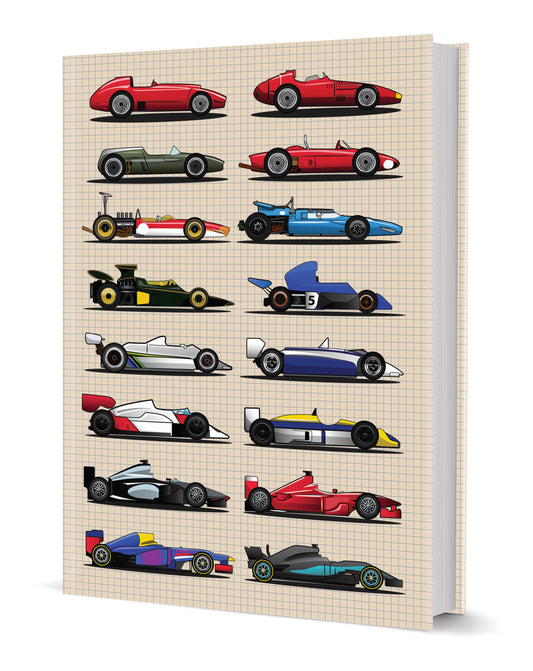 Grand Prix Cars Hardback Notebook A5 120 pages lined (MINIMUM ORDER QUANITY x 6 UNITS )