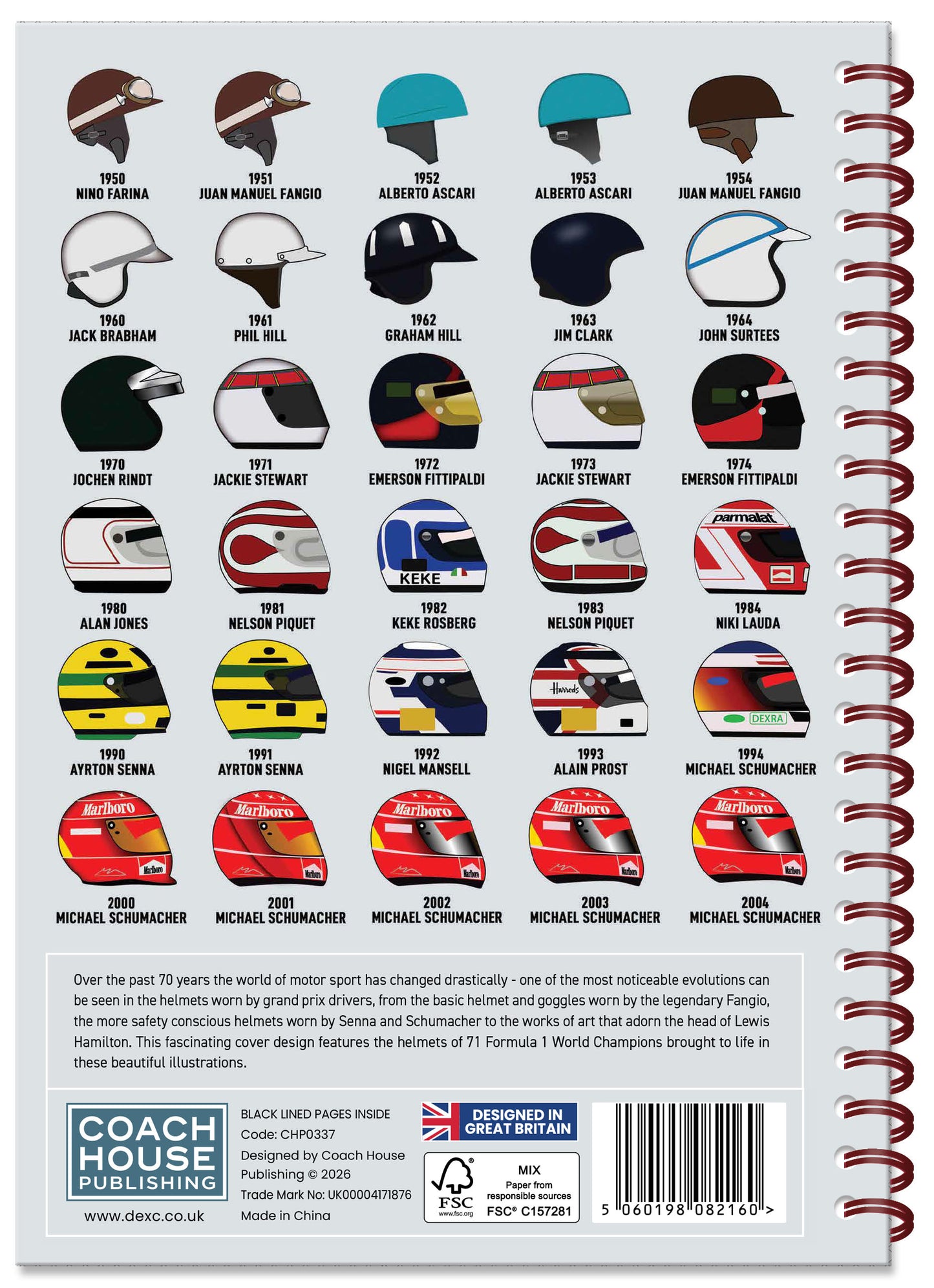 Grand Prix Driver Helmets Spiral Bound Notebook (A5 Lined Pages) (MINIMUM ORDER QUANTITY x 4 UNITS)