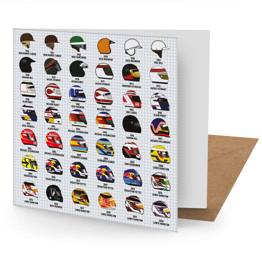 Grand Prix Driver Helmets Greetings Card 150x150mm Blank (MINIMUM ORDER QUANITY x 6 UNITS )