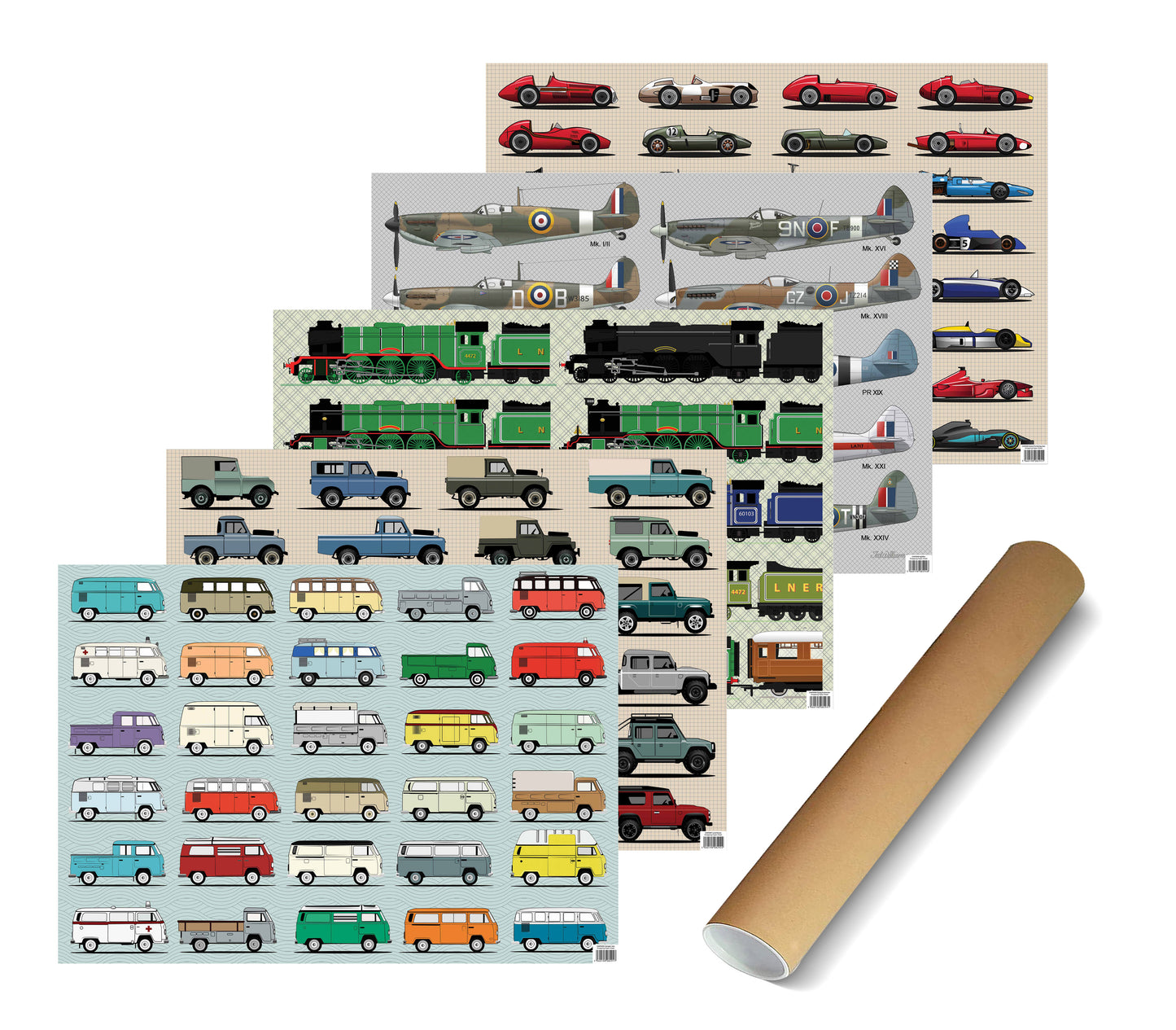 Vintage Classic Vehicles Wrapping Paper Tube