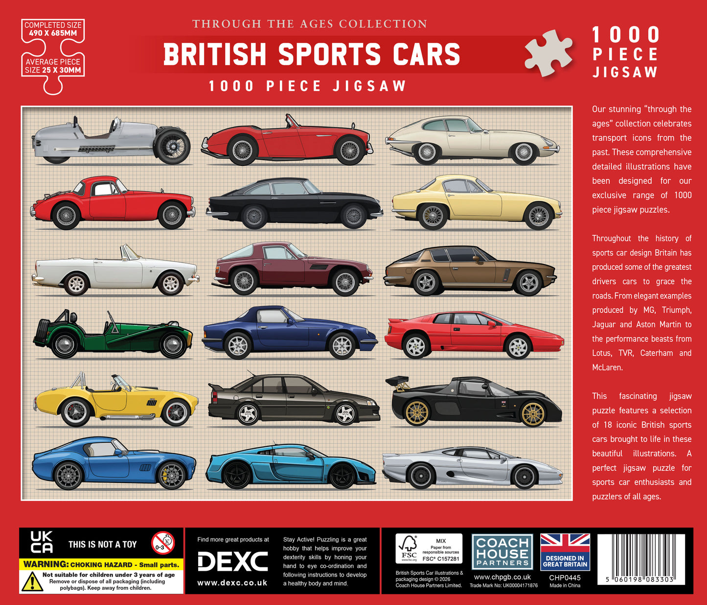 British Sports Cars 1000 Piece Jigsaw (MINIMUM ORDER QUANTITY x 4 UNITS)