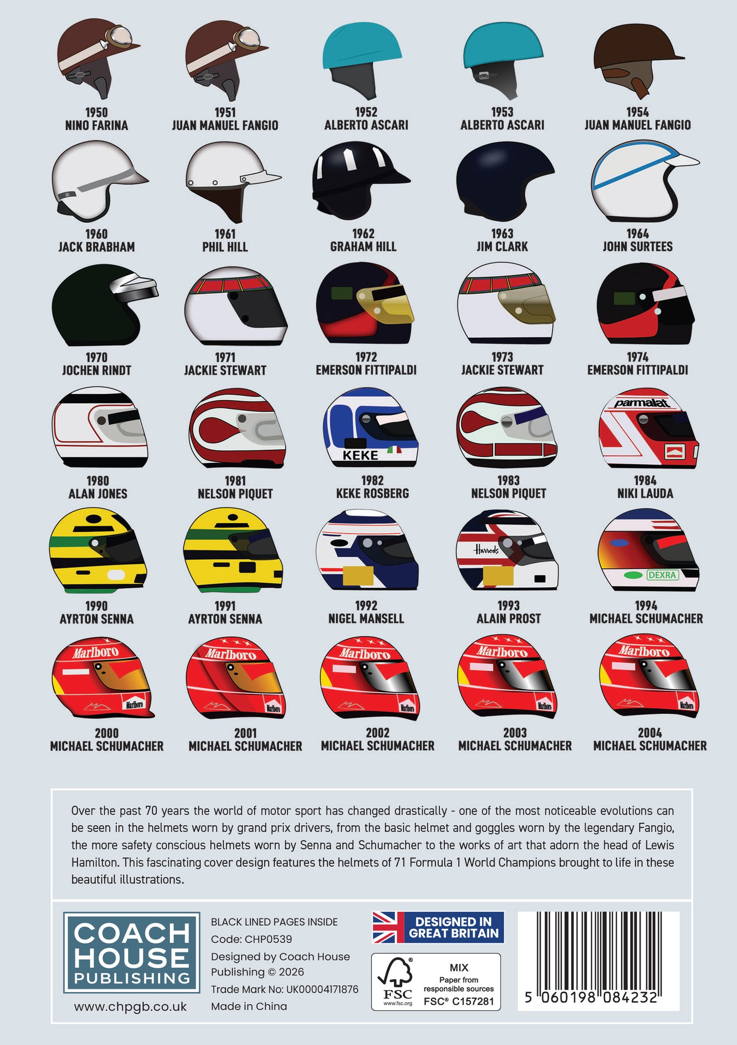 Grand Prix Driver Helmets Hardback Lined Notebook (MINIMUM ORDER QUANTITY x 4 UNITS)