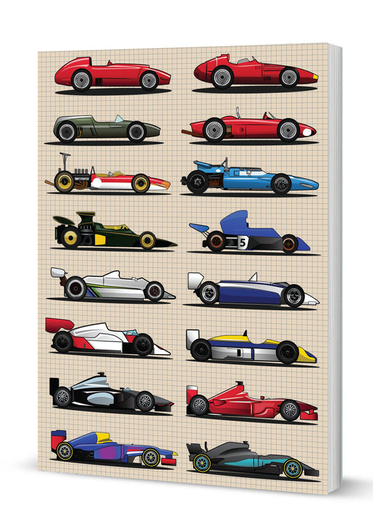 Grand Prix Racing Cars Softback Notebook A5 120 Page Lined (MINIMUM ORDER QUANITY x 6 UNITS )