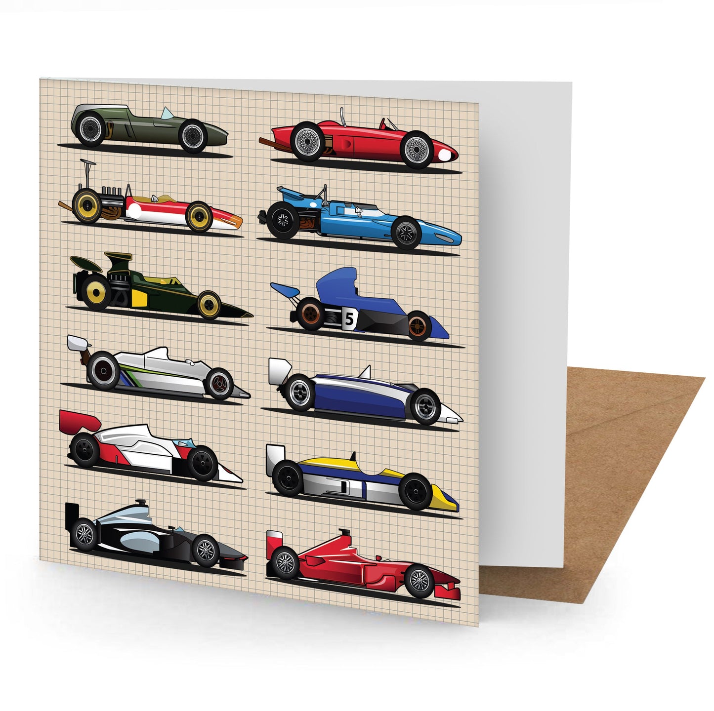 Grand Prix Racing Car Greetings Card 150x150mm Blank(MINIMUM ORDER QUANITY x 6 UNITS )