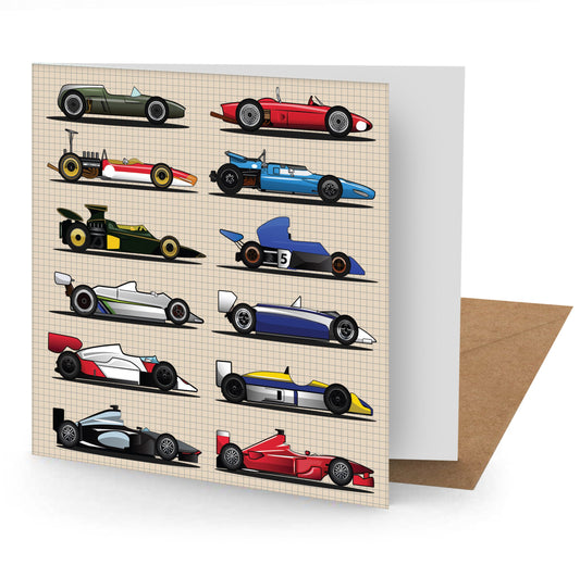 Grand Prix Racing Car Greetings Card 150x150mm Blank(MINIMUM ORDER QUANITY x 6 UNITS )