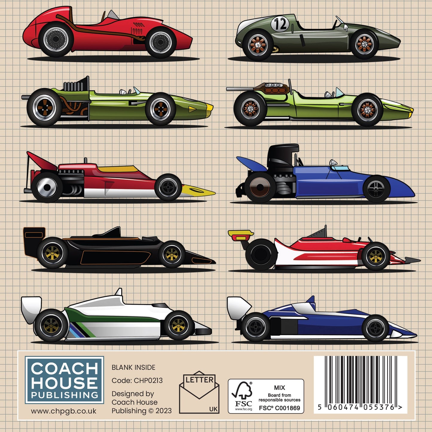 Grand Prix Racing Car Greetings Card 150x150mm Blank(MINIMUM ORDER QUANITY x 6 UNITS )