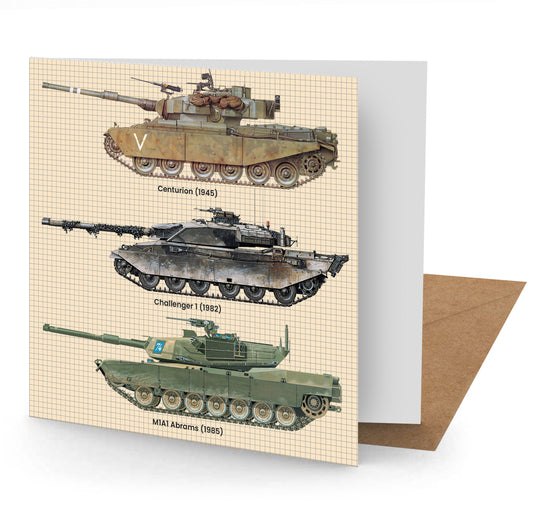 Tanks Greetings Card 150x150mm Blank (MINIMUM ORDER QUANITY x 6 UNITS )