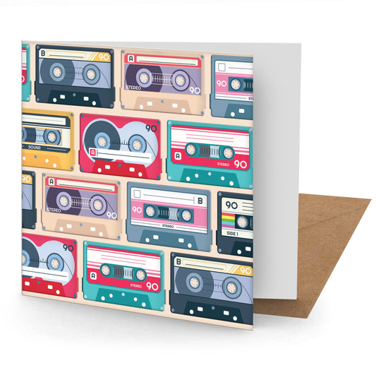 Cassette Tapes Greetings Card 150x150mm blank(MINIMUM ORDER QUANITY x 6 UNITS )