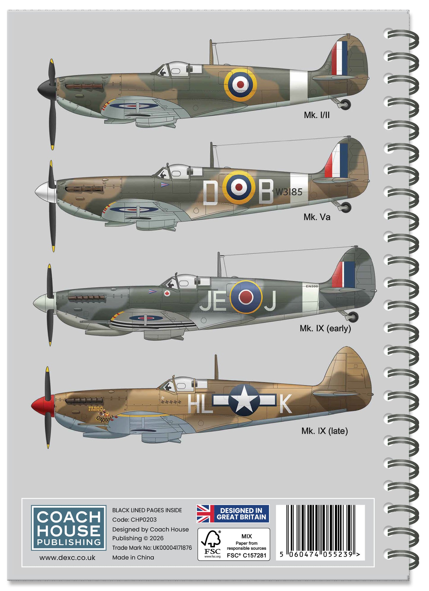 Spitfire Spiral Bound Notebook  (A5 Lined Pages) (MINIMUM ORDER QUANTITY x 4 UNITS )