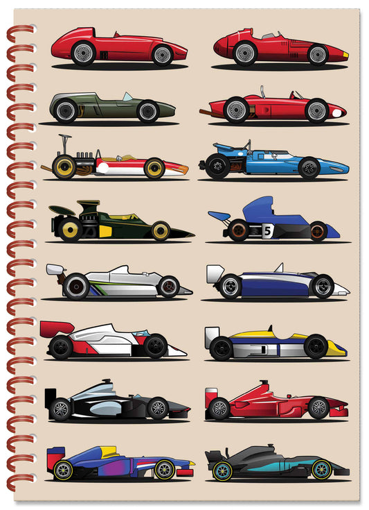 Grand Prix Cars Spiral Bound Notebook (MINIMUM ORDER QUANTITY x 4 UNITS )