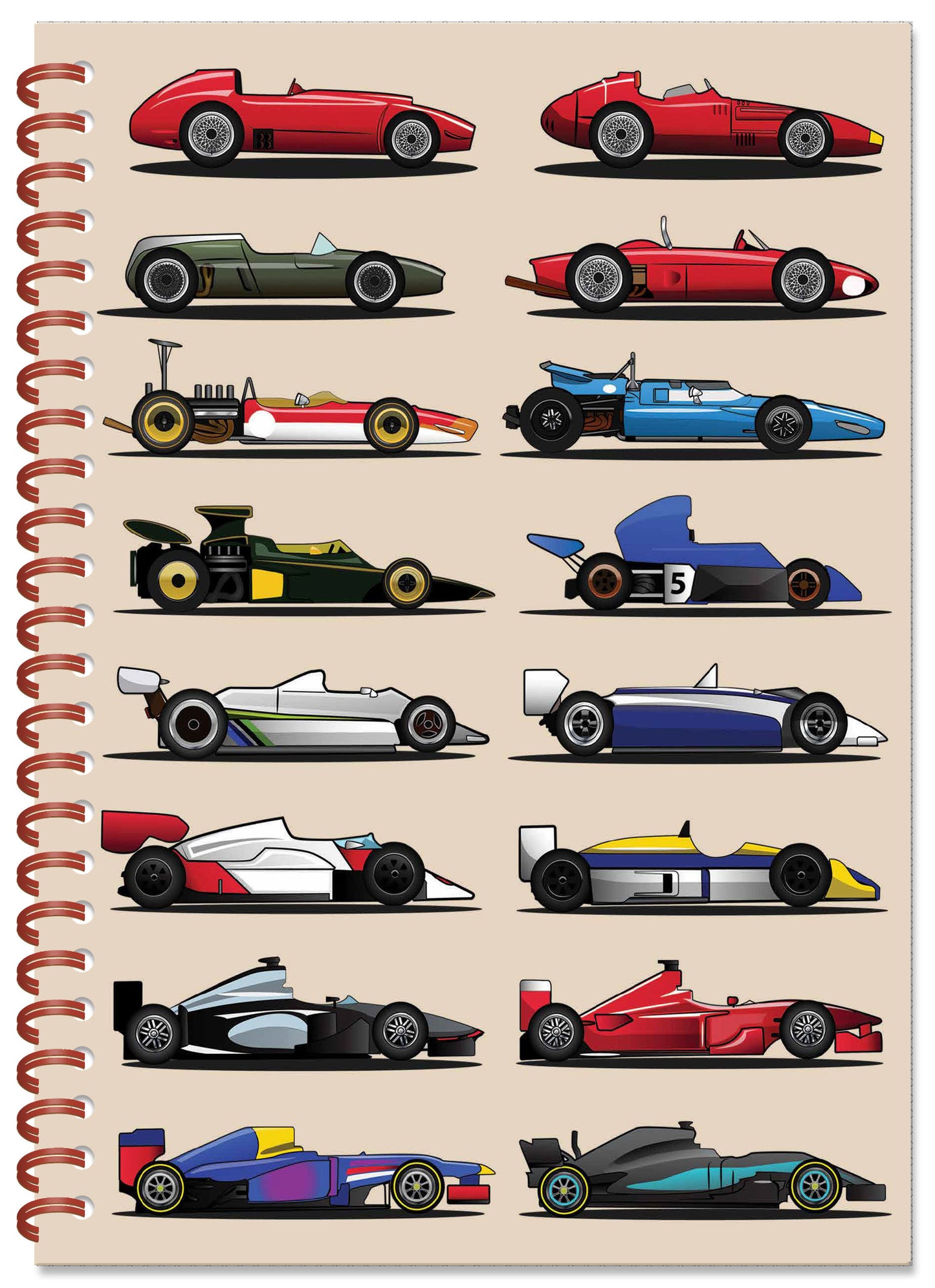 Grand Prix Cars Spiral Bound Notebook  (A5 Lined Pages) (MINIMUM ORDER QUANTITY x 4 UNITS )