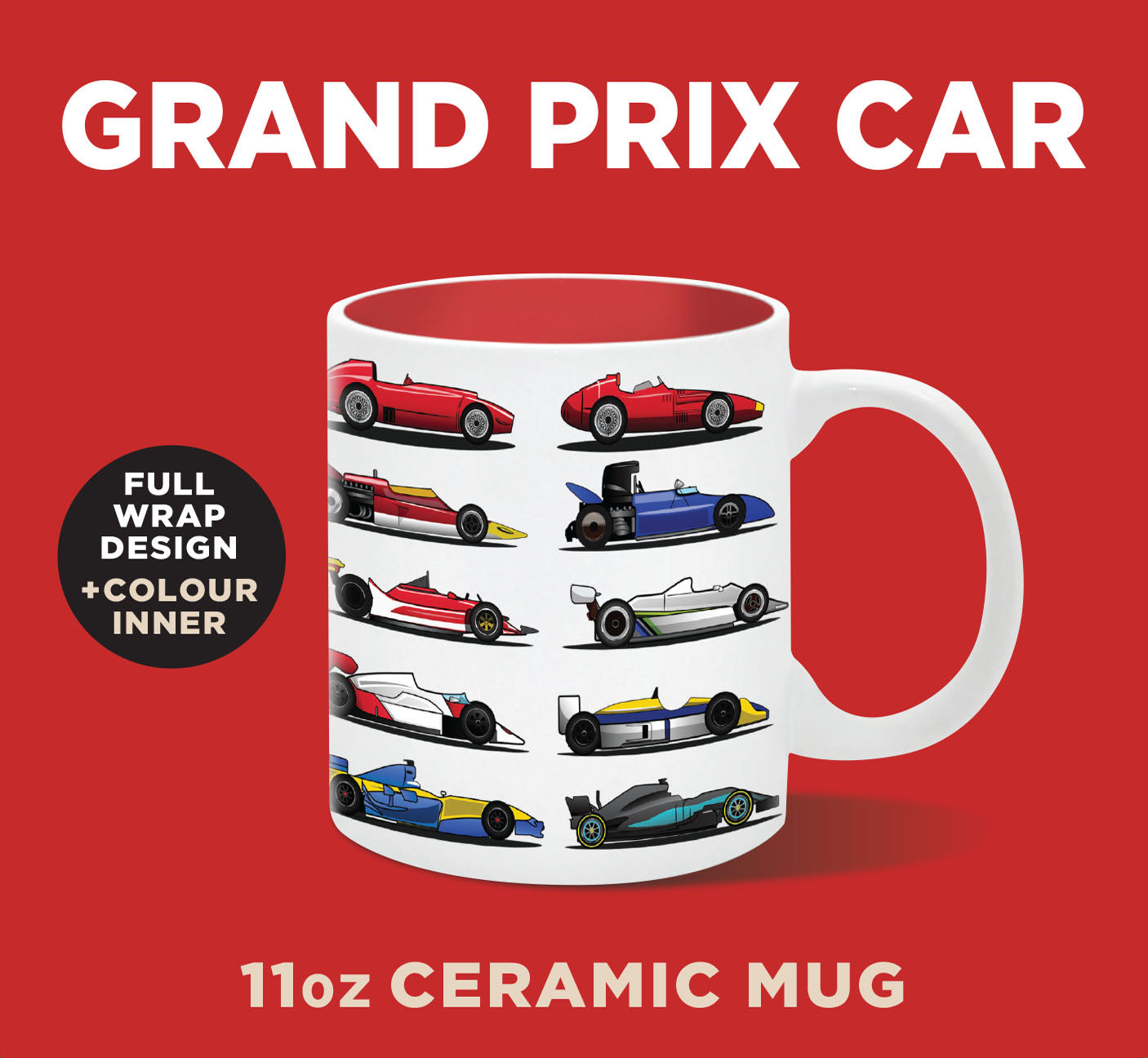 Grand Prix Cars Ceramic Mug 11oz (MINIMUM ORDER QUANTITY x 4 UNITS)