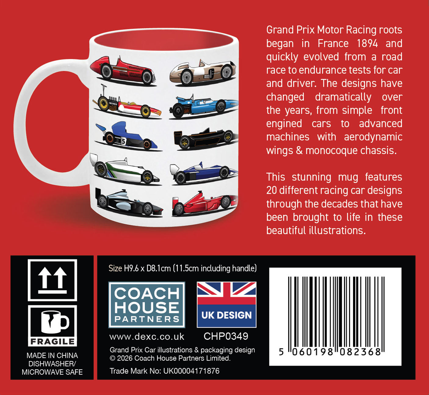 Grand Prix Cars Ceramic Mug 11oz (MINIMUM ORDER QUANTITY x 4 UNITS)