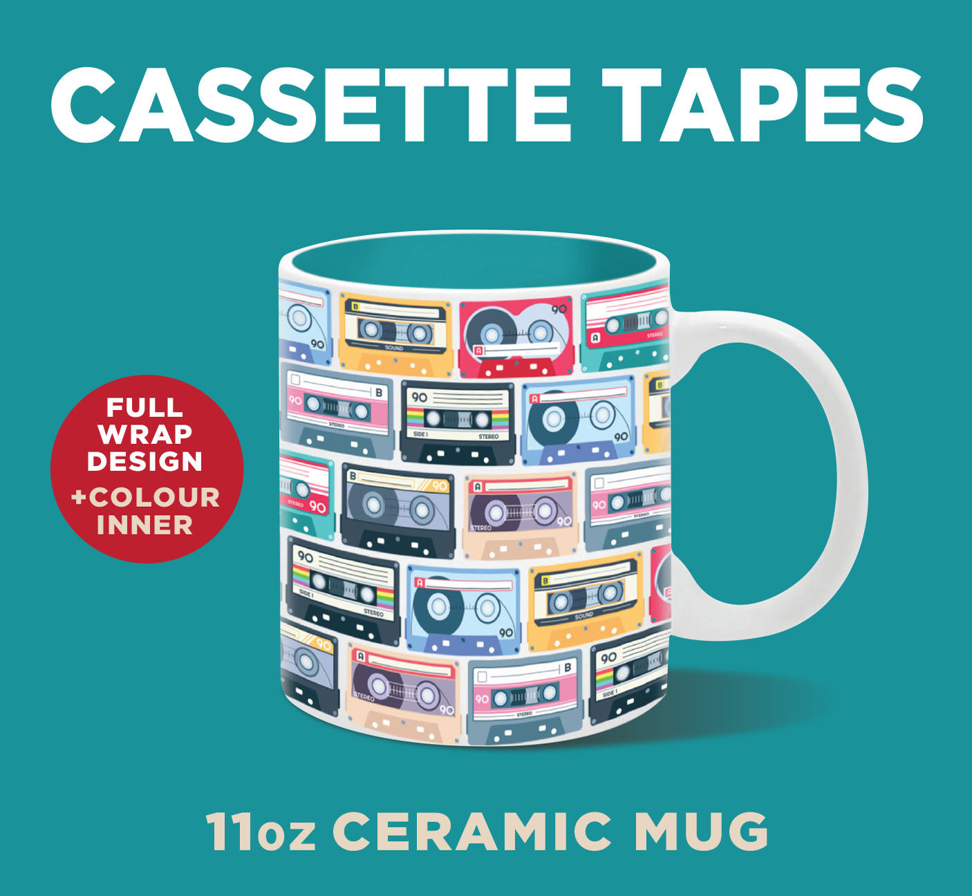 Cassette Tapes Ceramic Mug 11oz (MINIMUM ORDER QUANTITY x 4 UNITS)