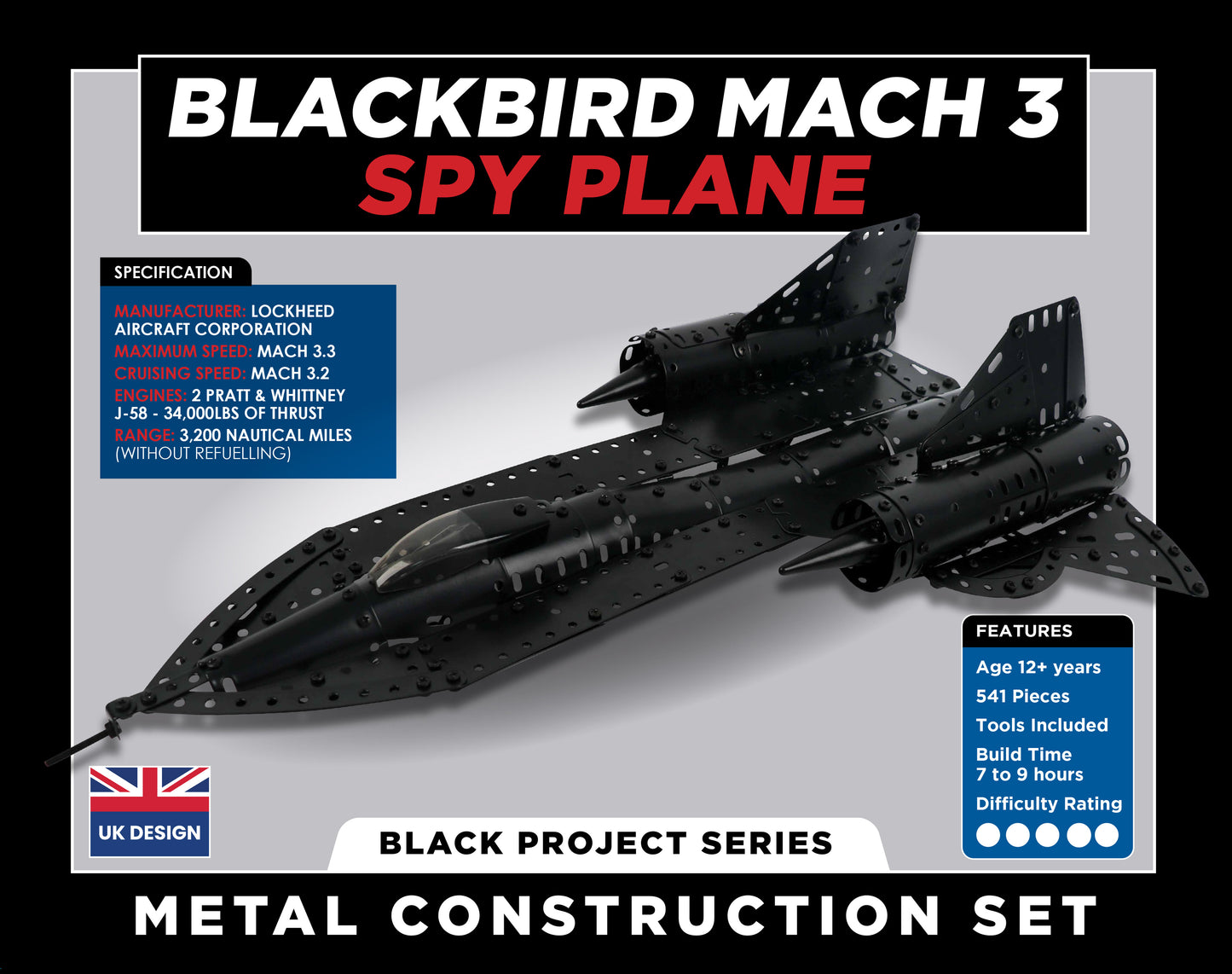Blackbird Mach 3 Spy Plane Metal Construction Set (MINIMUM ORDER QUANTITY X2 UNITS)