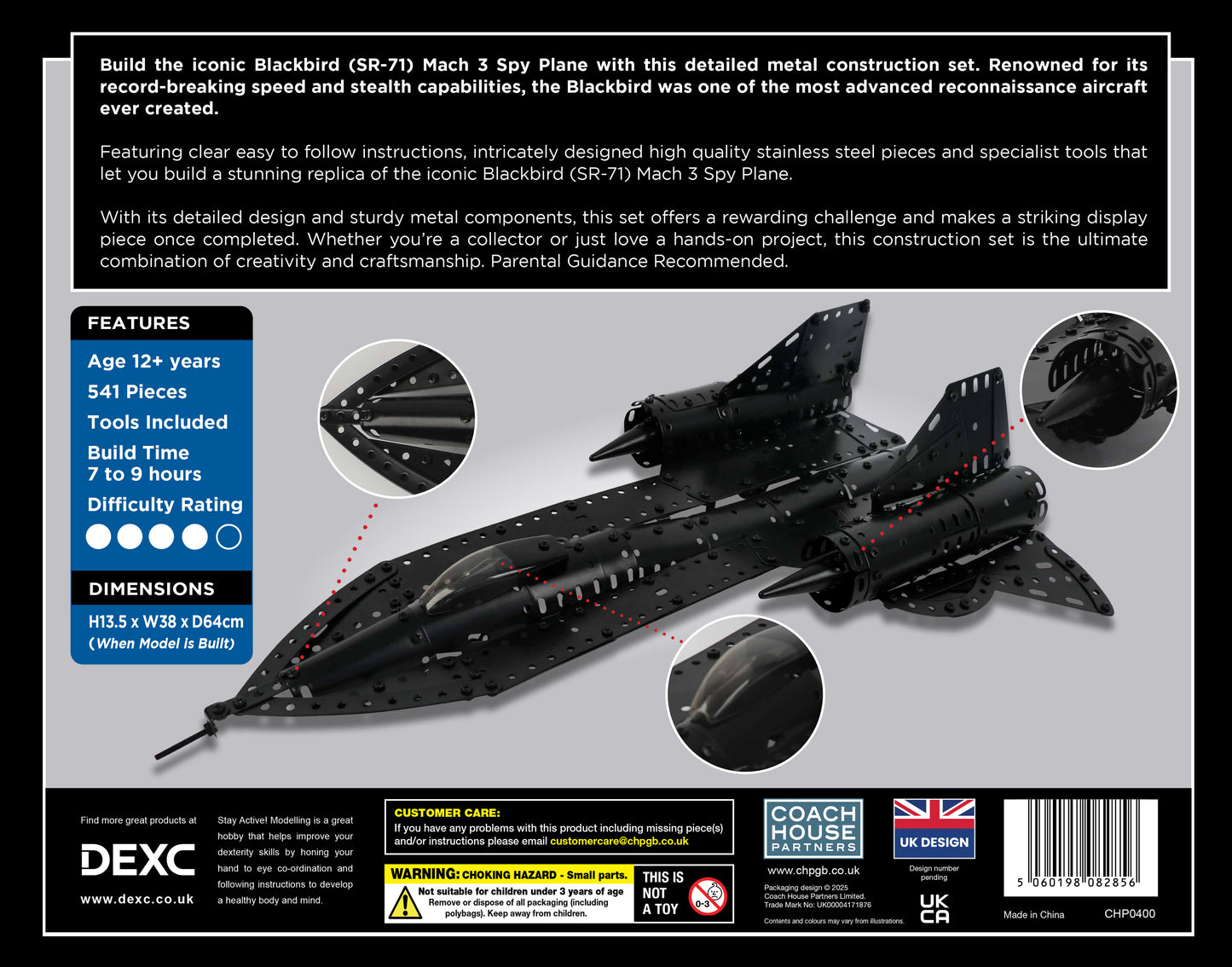 Blackbird Mach 3 Spy Plane Metal Construction Set (MINIMUM ORDER QUANTITY X2 UNITS)