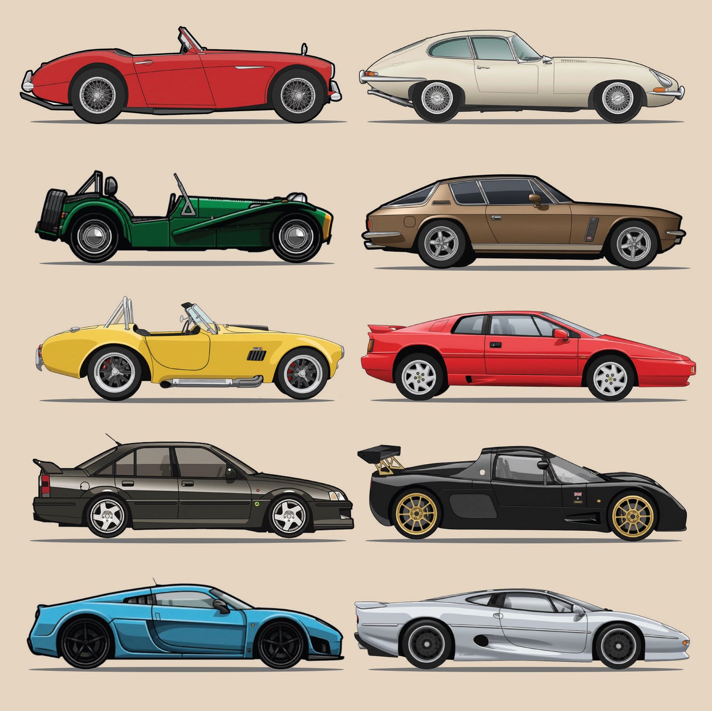 British Sports Cars Greetings Card (MINIMUM ORDER QUANTITY x 6 UNITS)