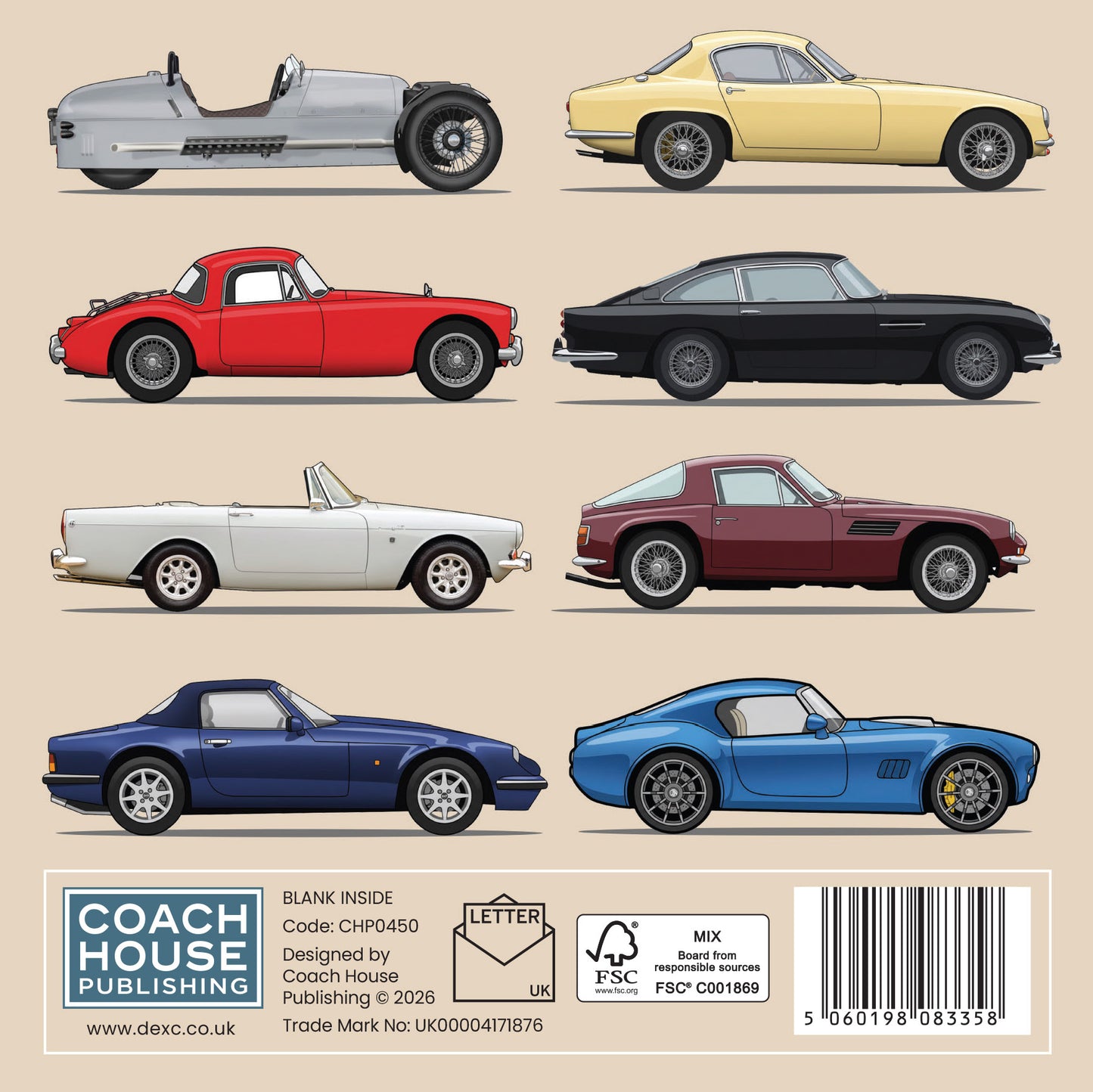 British Sports Cars Greetings Card (MINIMUM ORDER QUANTITY x 6 UNITS)