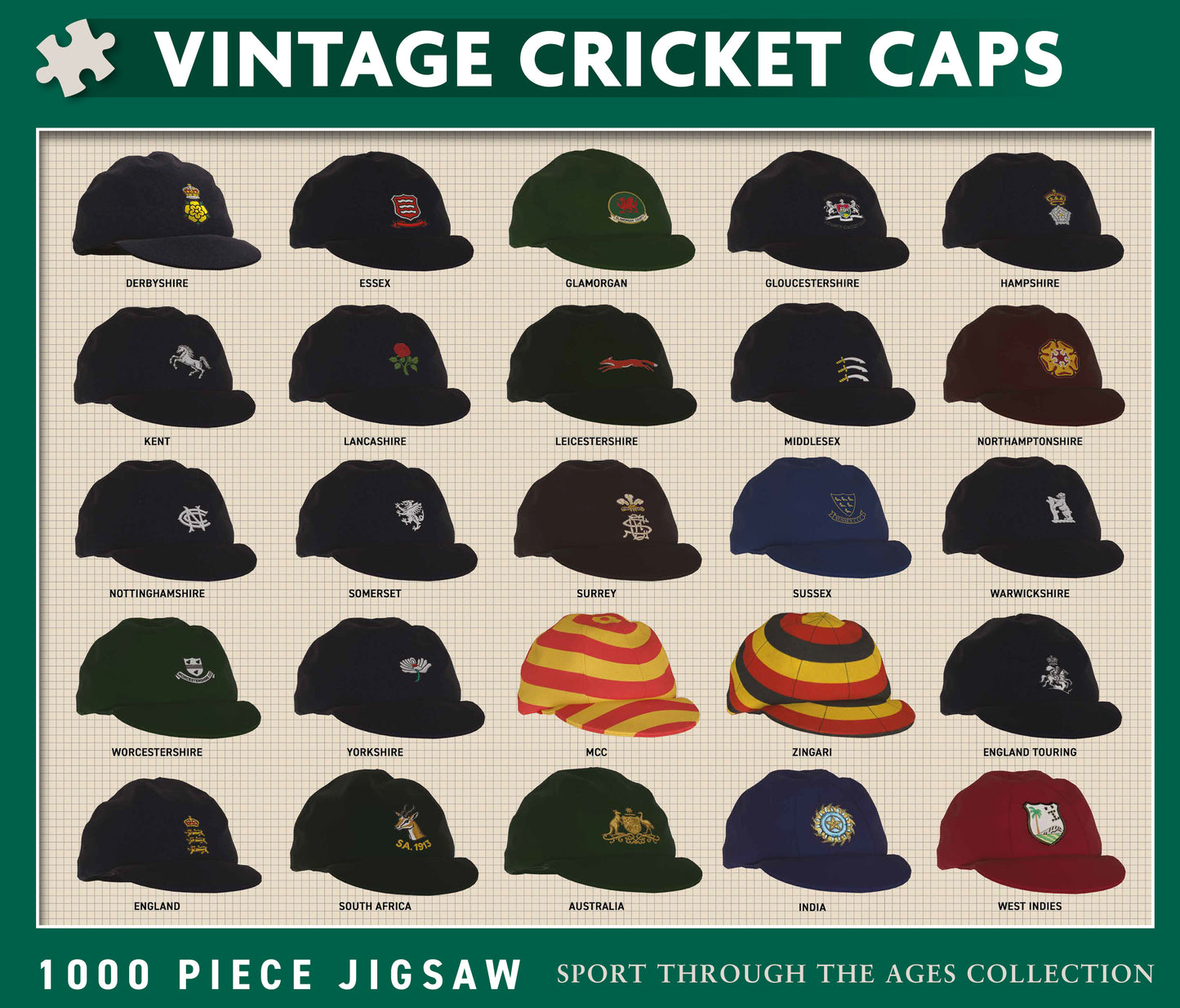 Vintage Cricket Caps 1000 Piece Jigsaw (MINIMUM ORDER QUANTITY x 4 UNITS)
