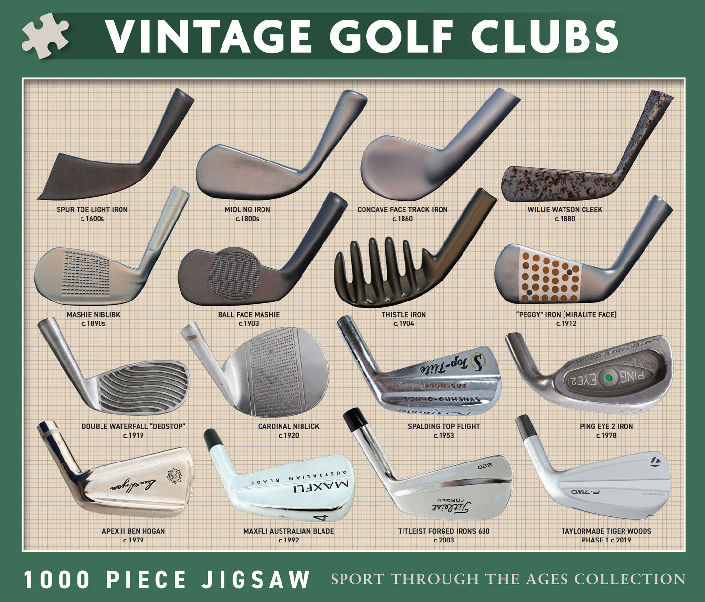 Vintage Golf Clubs 1000 Piece Jigsaw (MINIMUM ORDER QUANTITY x 4 UNITS)