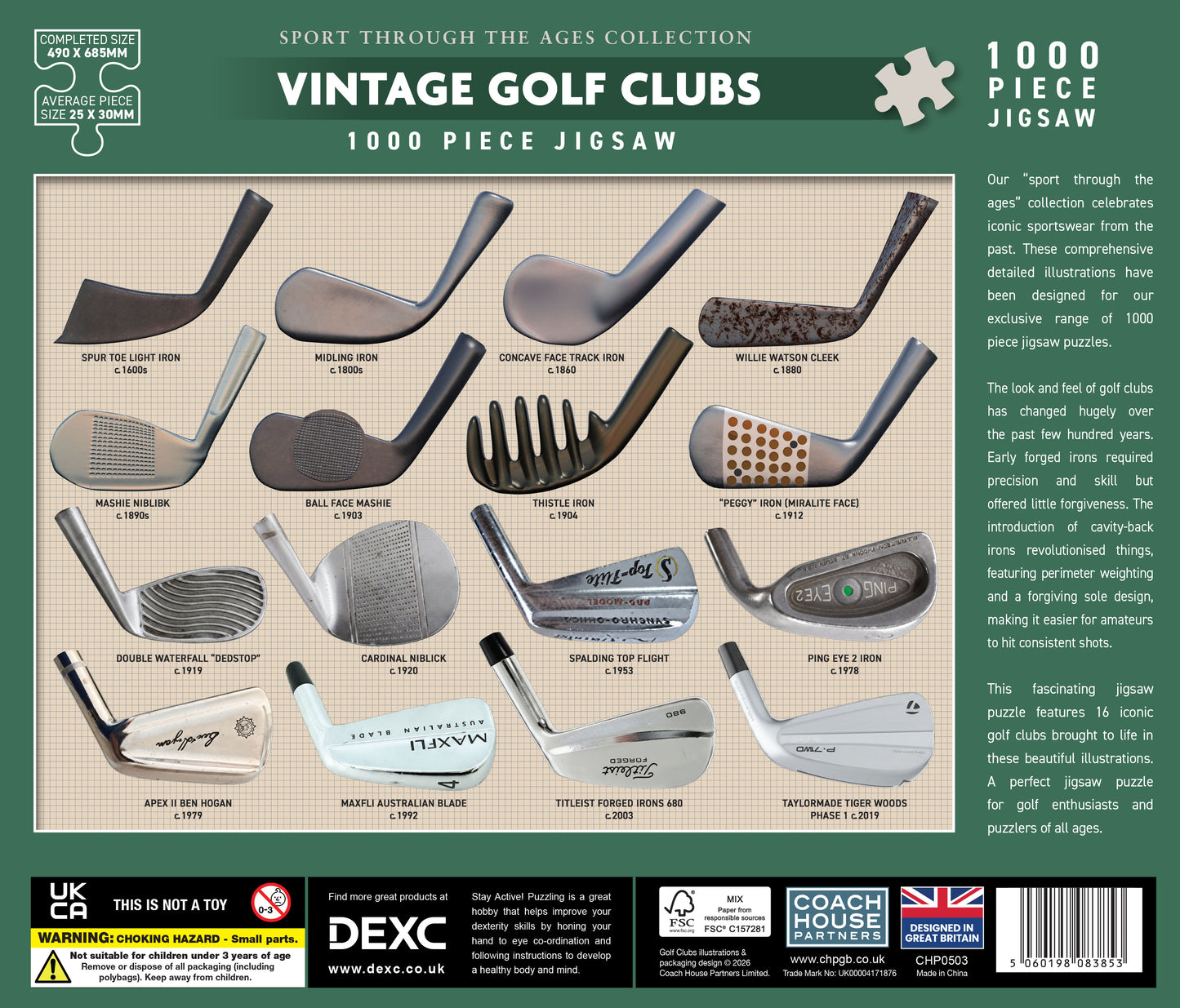 Vintage Golf Clubs 1000 Piece Jigsaw (MINIMUM ORDER QUANTITY x 4 UNITS)