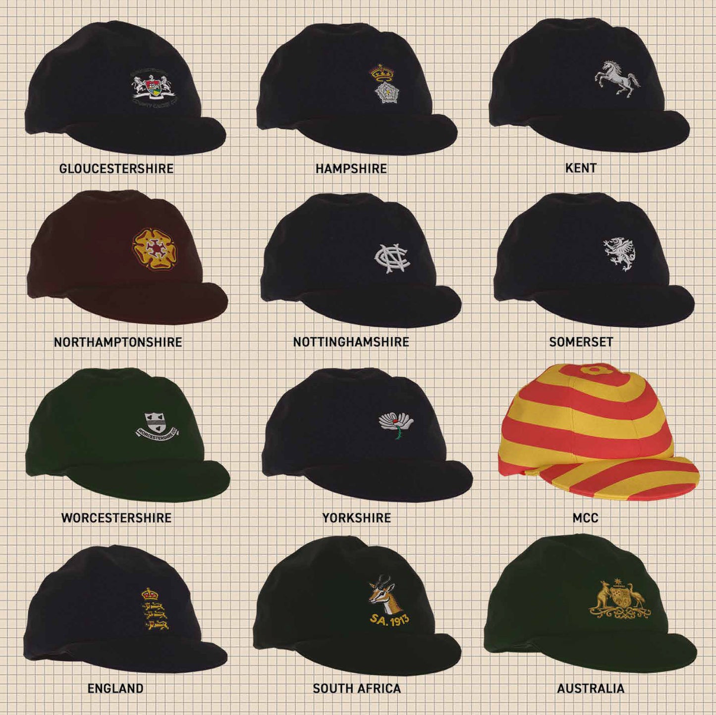 Vintage Cricket Caps Greetings Card (MINIMUM ORDER QUANTITY x 6 UNITS)