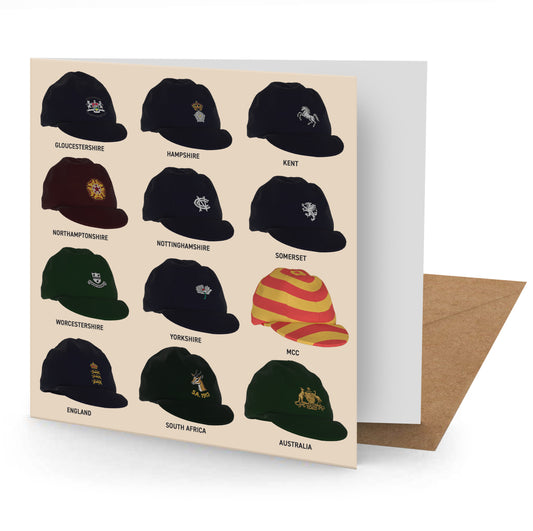 Vintage Cricket Caps Greetings Card (MINIMUM ORDER QUANTITY x 6 UNITS)