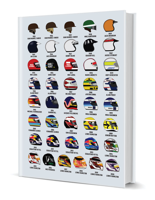 Grand Prix Driver Helmets Hardback Lined Notebook (MINIMUM ORDER QUANTITY x 4 UNITS)
