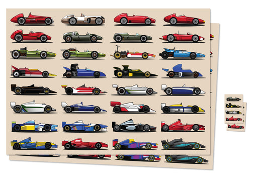 Grand Prix Racing Cars Gift Wrap + Gift Tag x2 (MINIMUM ORDER QUANTITY x 6 UNITS)
