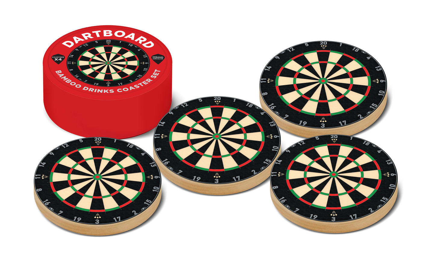 Dartboard Bamboo Drinks Coaster x4 Gift Set (MINIMUM ORDER QUANTITY x 4 UNITS)