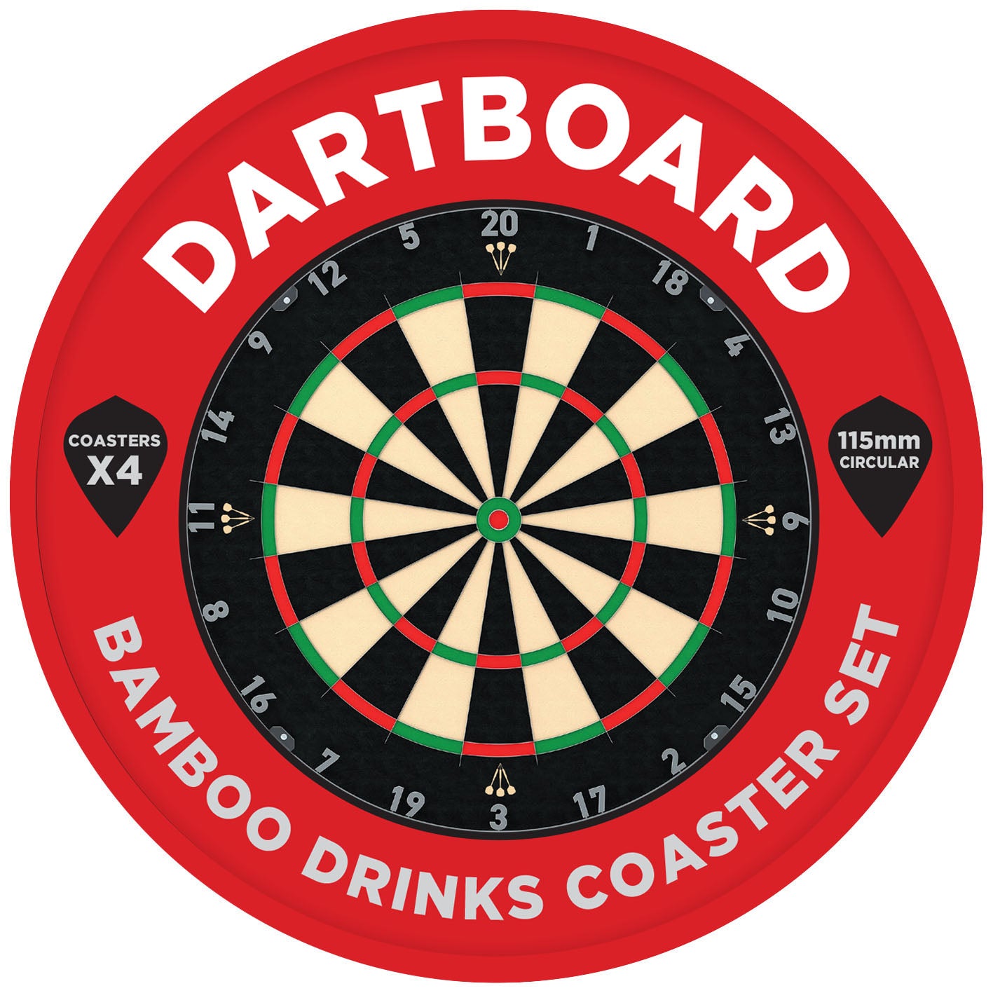 Dartboard Bamboo Drinks Coaster x4 Gift Set (MINIMUM ORDER QUANTITY x 4 UNITS)