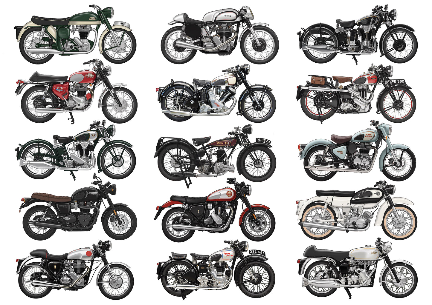 British Motorcycles A3 Print (MINIMUM ORDER QUANTITY x 4)