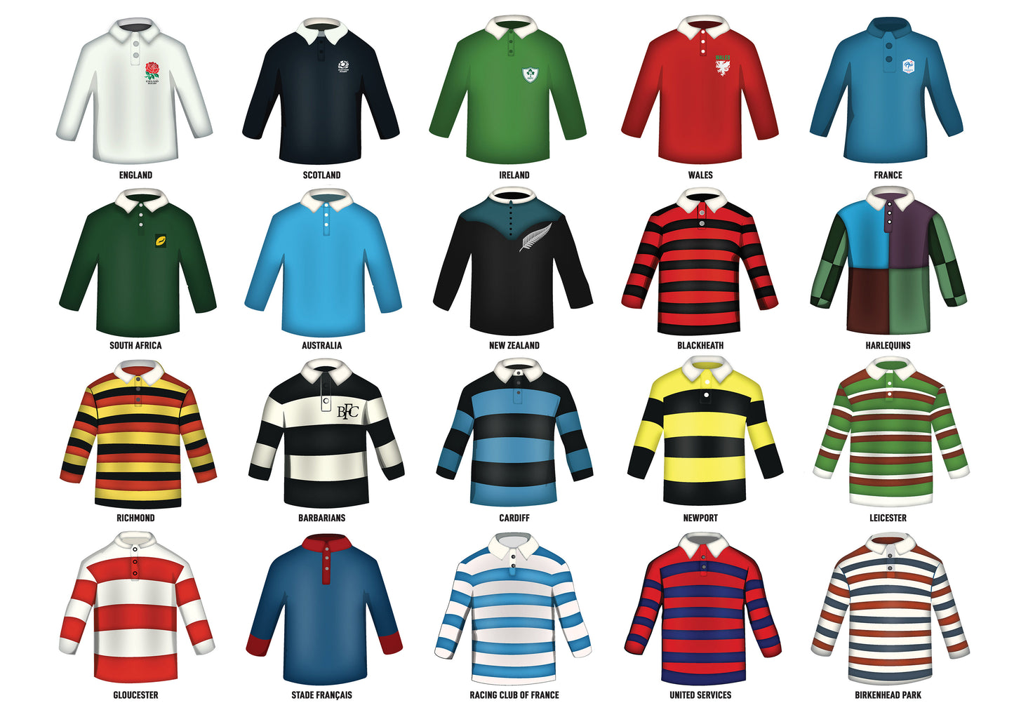 Vintage Rugby Shirts A3 Print (MINIMUM ORDER QUANTITY x 4 UNITS)