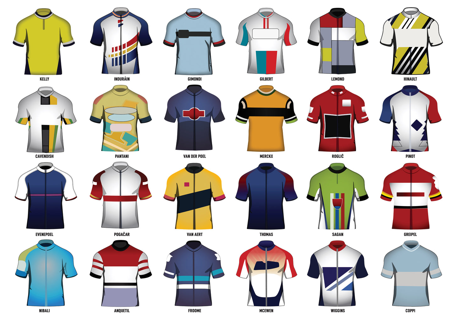Vintage Cycling Jerseys A3 Print (MINIMUM ORDER QUANTITY x 4 UNITS)