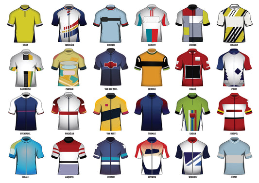 Vintage Cycling Jerseys A3 Print (MINIMUM ORDER QUANTITY x 4 UNITS)