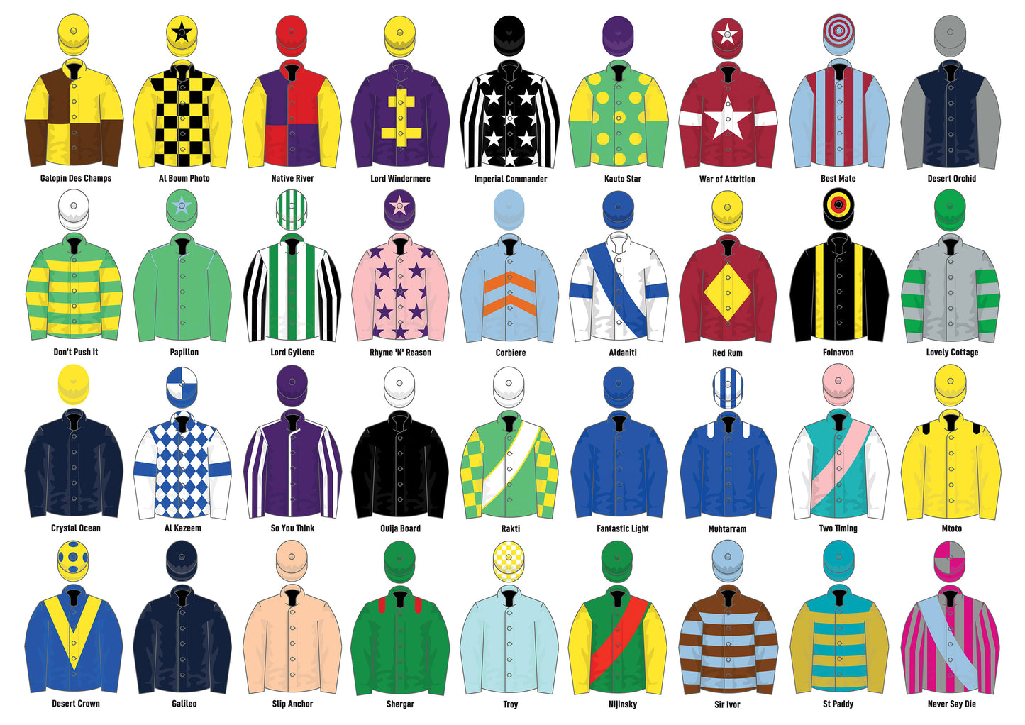 Vintage Jockey Silks A3 Print (MINIMUM ORDER QUANTITY x 4 UNITS)
