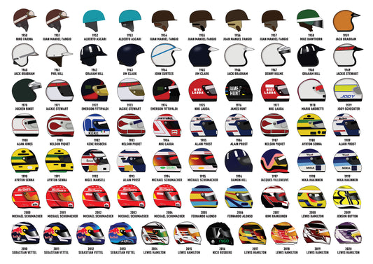 Grand Prix Driver Helmets A3 Prints ( MINIMUM ORDER QUANTITY x 4 UNITS )