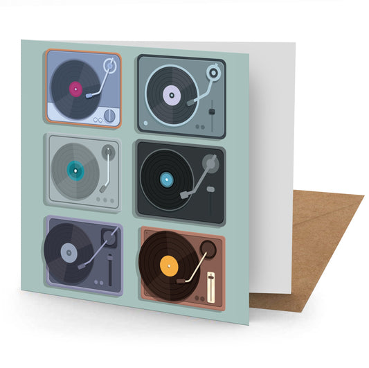 Turntables Greetings Card (150x150 blank)